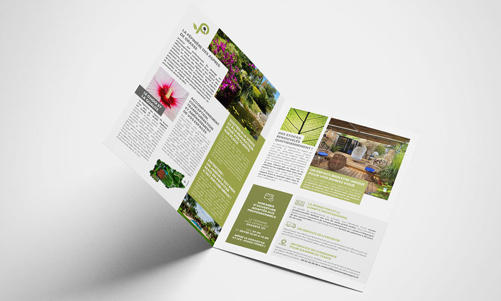 Brochure élégante pour présenter les services de la pépinière des Aspres